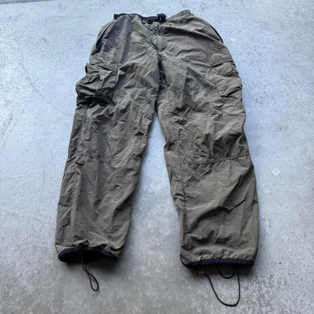 VTG 90s American Eagle Cargo Track Pants Green Parachute Lined Pant Drawstring L